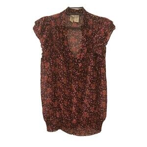 ISTER Sheer Purple Floral Print Sleeveless Ruffled Blouse Top Size Medium